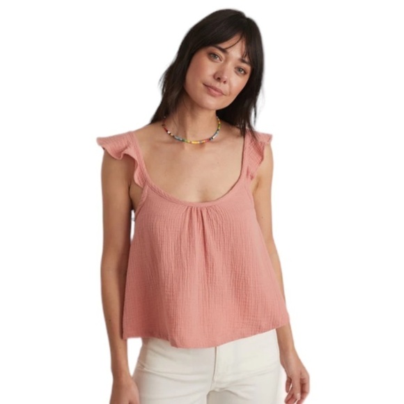 Marine Layer - NWT Jude Flutter Sleeve Tank in Rosette Sz L - Picture 1 of 10